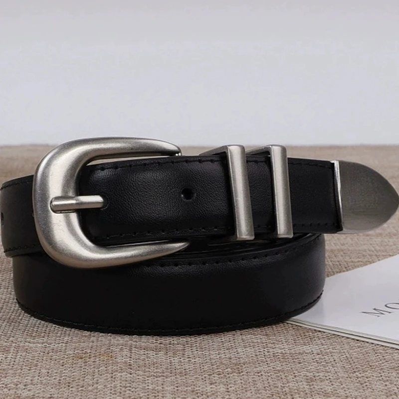 Unisex Vintage Belt Genuine Leather Cowskin Waistband Black  display picture 3