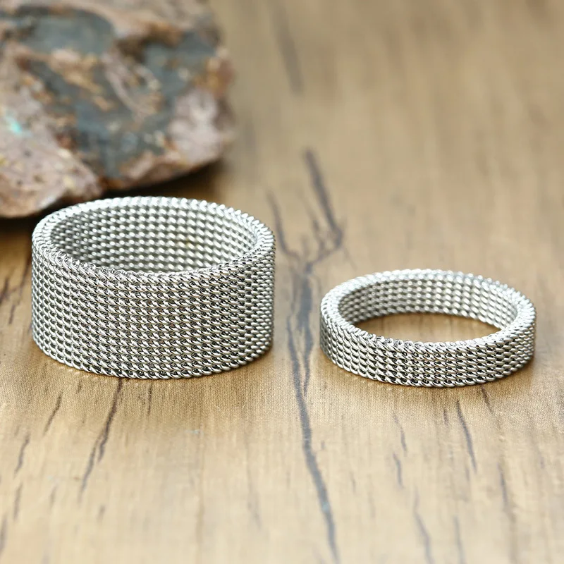 4mm/10mm Stainless Steel Ring Gold/Black/Silver Color Mesh Ring for Women Men Creative Hollow Couples Wedding Ring