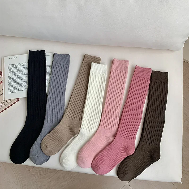 Soft Wool Long Socks Women Autumn Winter Cashmere Solid Knitted Stocking Skinny Casual Knee High Fluffy Warm Thicken Girls Socks