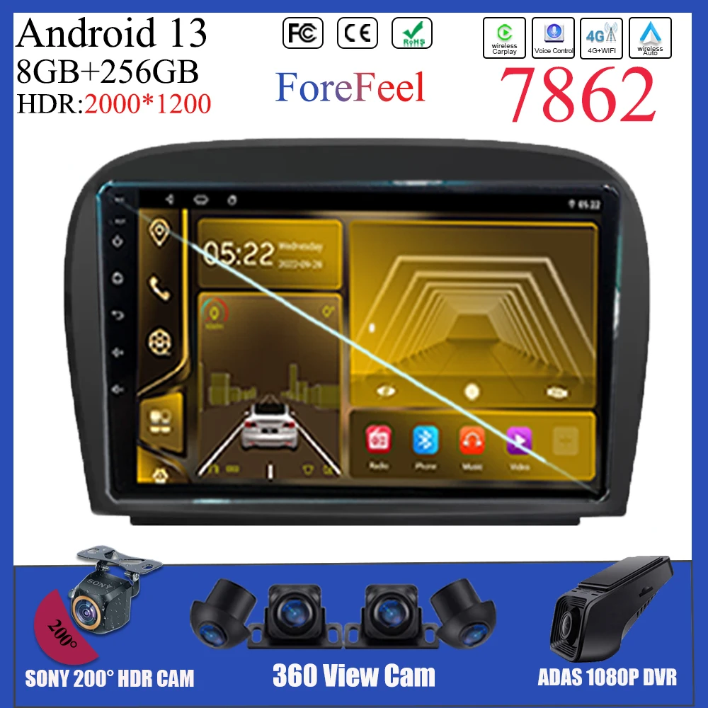 Android  For Mercedes SL R230 SL350 SL500 SL55 SL600 SL65 2001-2007 Navigation Touch QLED Screen Video Player WIFI DVD 5g wifi