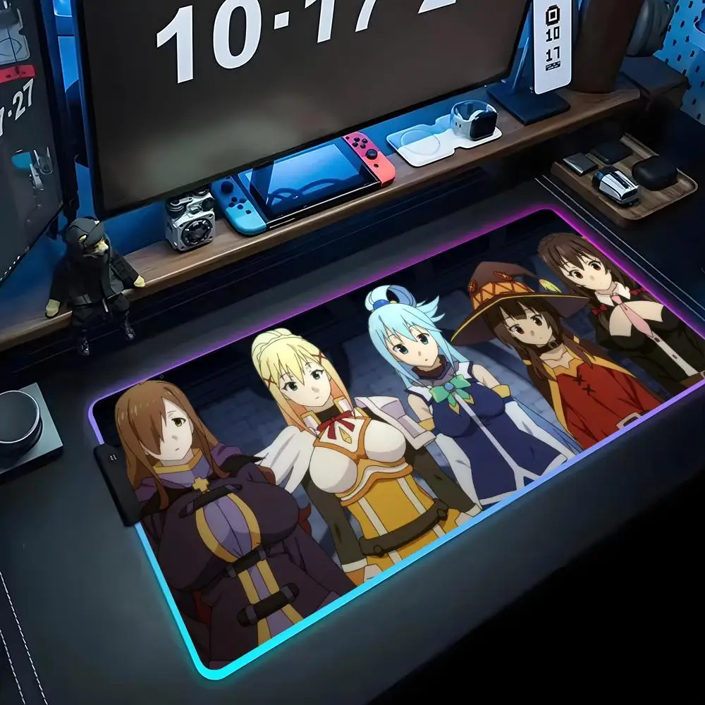 

Konosuba обои коврик для мыши RGB игровой коврик для мыши большой светодиодный коврик для ПК настольный коврик светящийся коврик для мыши большой коврик для клавиатуры настольный коврик с