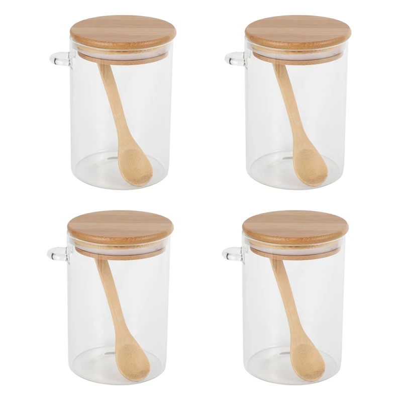 4X Food Storage Glass Jar Clear Sealed Canister Container With Lid And Spoon For Loose Tea Salt Sugar Coffee Bean