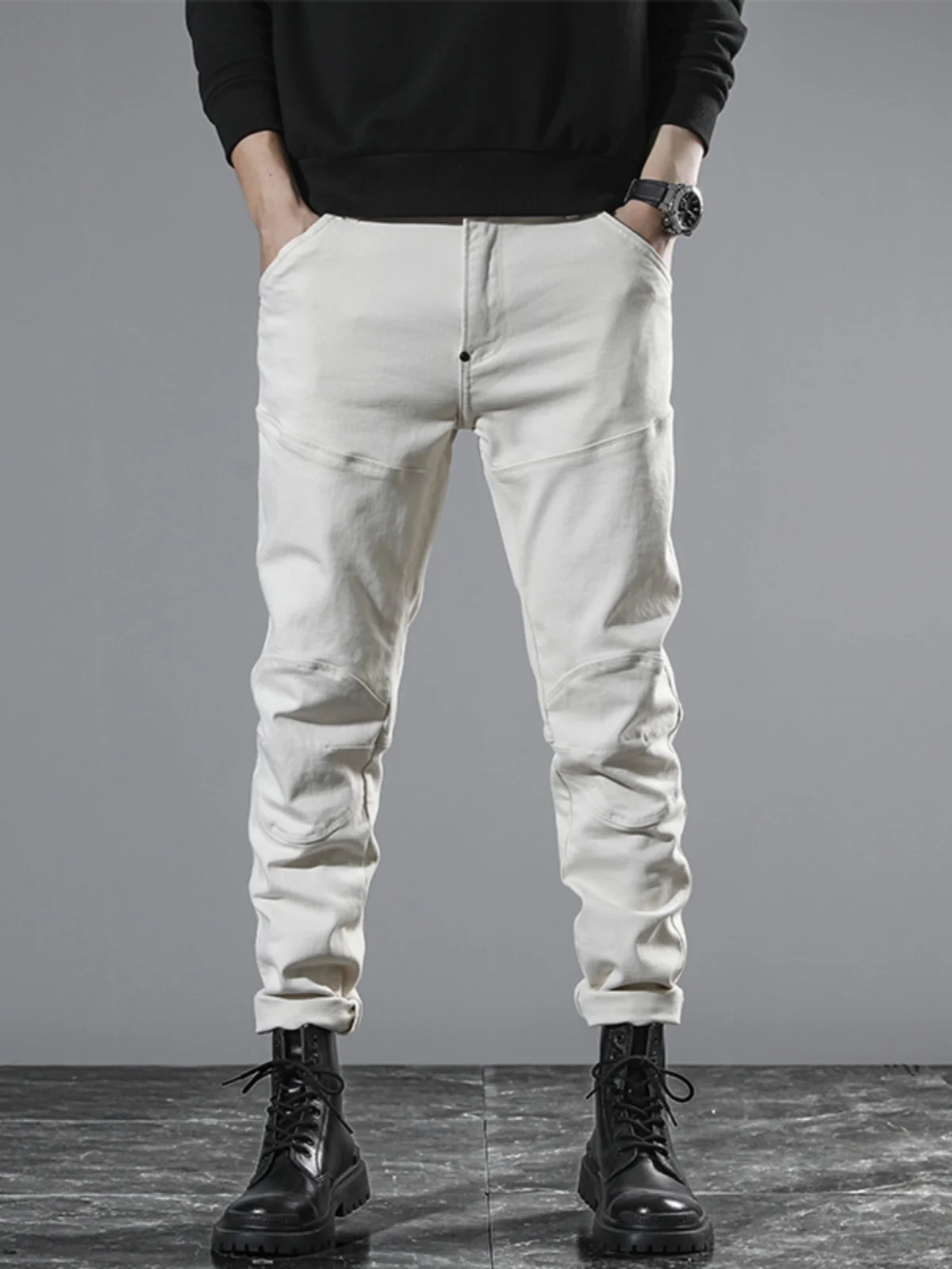 

Весенне-осенние американские джинсы премиум-класса на молнии для мужчин: модные, брендовые, облегающие, с нашивками в стиле мотоциклетной экипировки, повседневные, длинные брюки, узкие прямые штанины