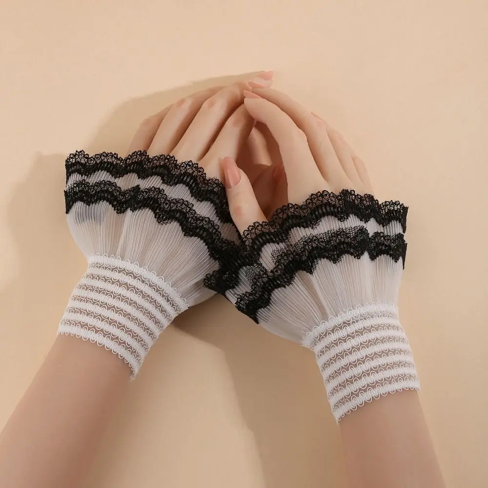 

New Multilayer Ruffle Fake Cuff Detachable White Black False Sleeve Cuffs Lace Cuff