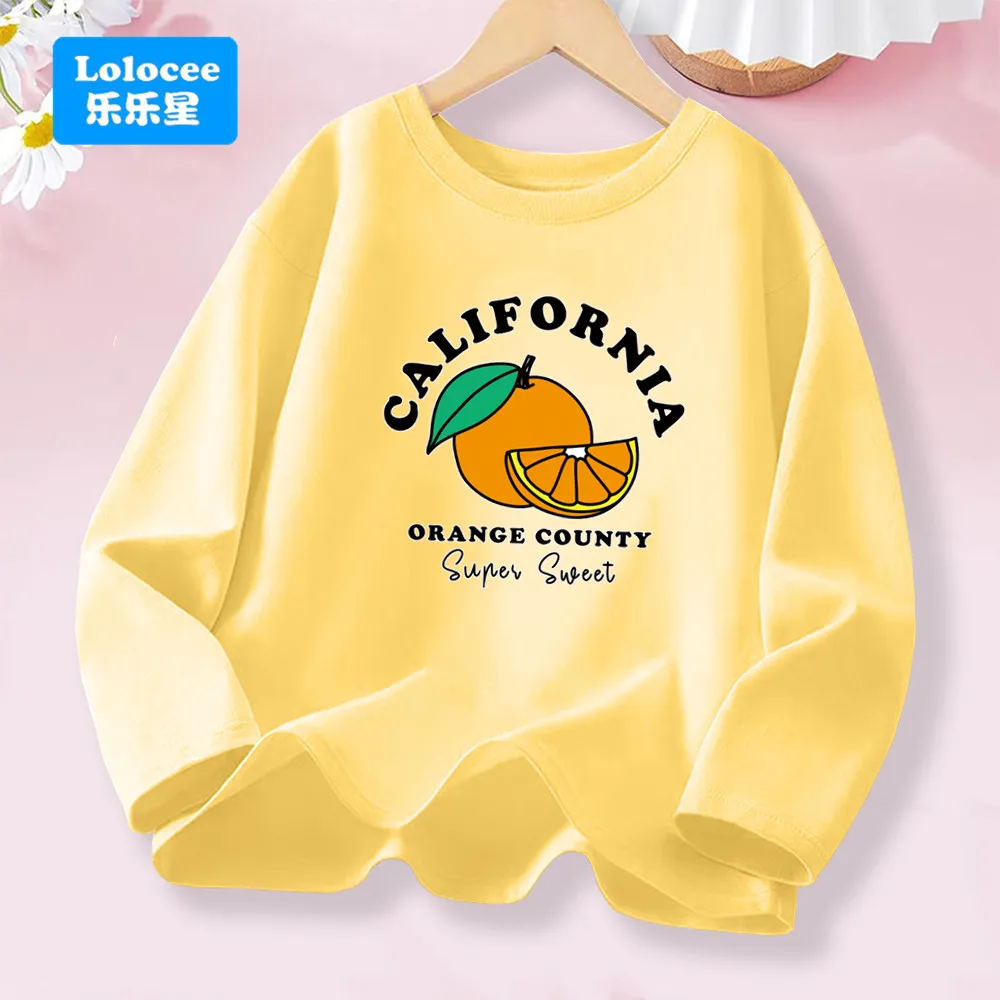 

Оранжевые футболки с рисунком для девочек California, детская классическая хлопковая футболка с эстетическими фруктами, винтажные топы с длинными рукавами Camisetas