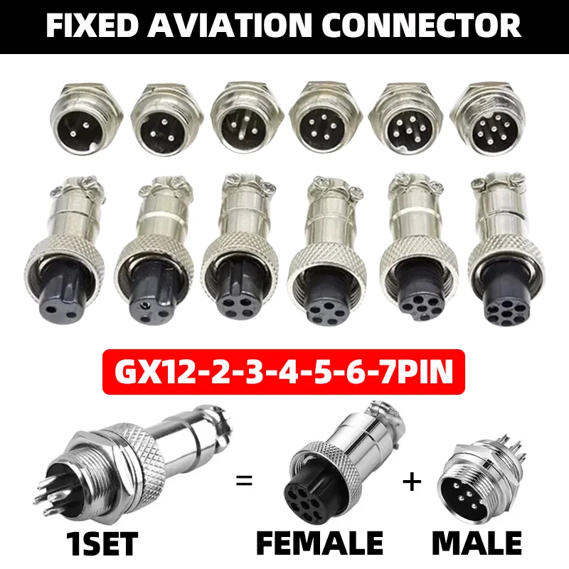 

10Pcs GX12 Connector Nut Type 2/3/4/5/6/7 Pin Male Female 12mm Circular Aviation Connector Plug Panel Mount Socket Plug