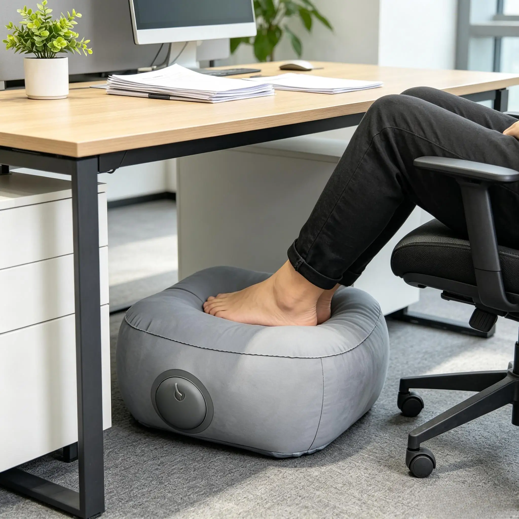 Flocked Press Inflatable Foot Rest Pillow Portable Foot Stool Desk Airplane Car Travel Leg Support Cushion Relieve Fatigue Gifts