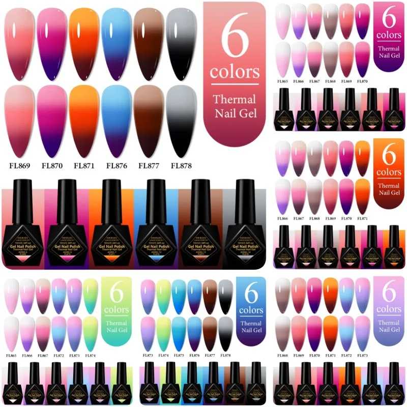 

6 шт., 10 мл, набор термогель-лаков для ногтей, 3 слоя, меняющий температуру, УФ-гель, полуперманентный замачиваемый лак, принадлежности для дизайна ногтей