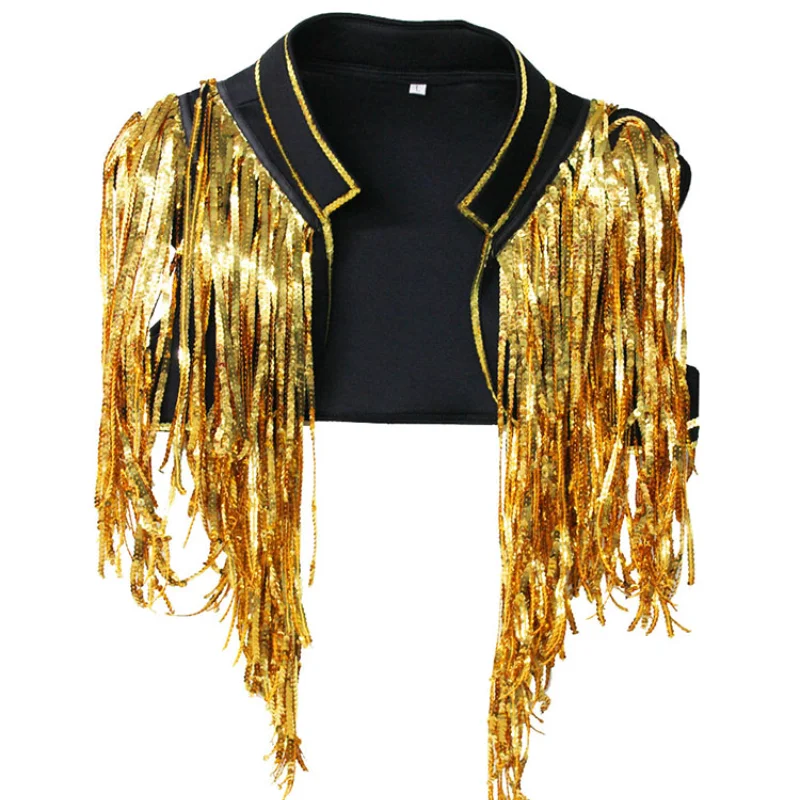 Ds Costume Jazz Dance Female Singer Coat Fashion Sequins Shawl Sequined Tassel Top DJ Performance Dance Stage Costume Top Short