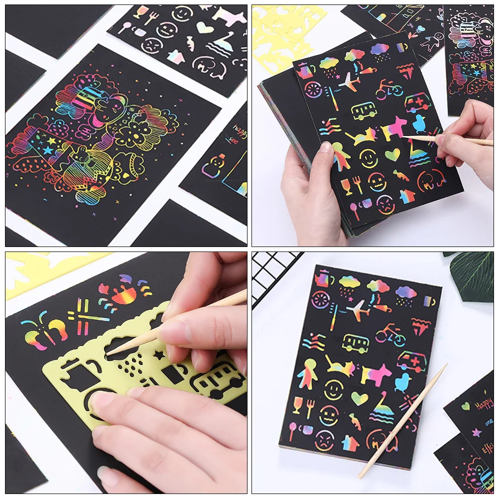 Scratch Set Tools for Kids Hand-painted Cards Black Paper Jam Children DIY Toys