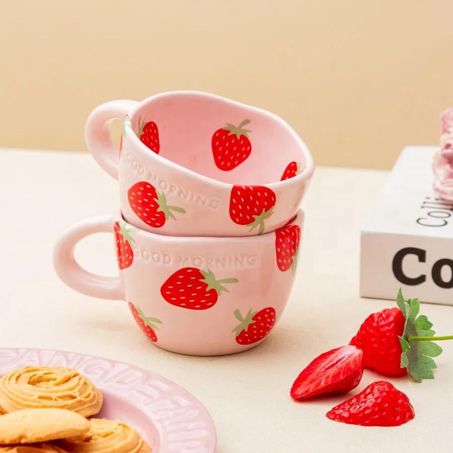 

Father's day gift Nordic Strawberry Breakfast Cereal Milk Tea Gift Cup Ideas Ceramic Cute Coffee Mugs