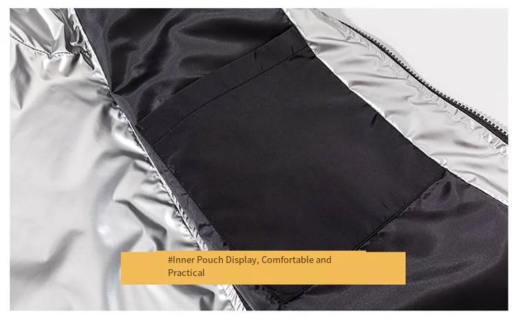 Frühlings- und Herbst-Glanzjacke, große Größen, trendige Marke, reflektierende Herrenjacke aus hellem Stoff in Silber, lässige sportliche Kapuzenjacke – Detail 2
