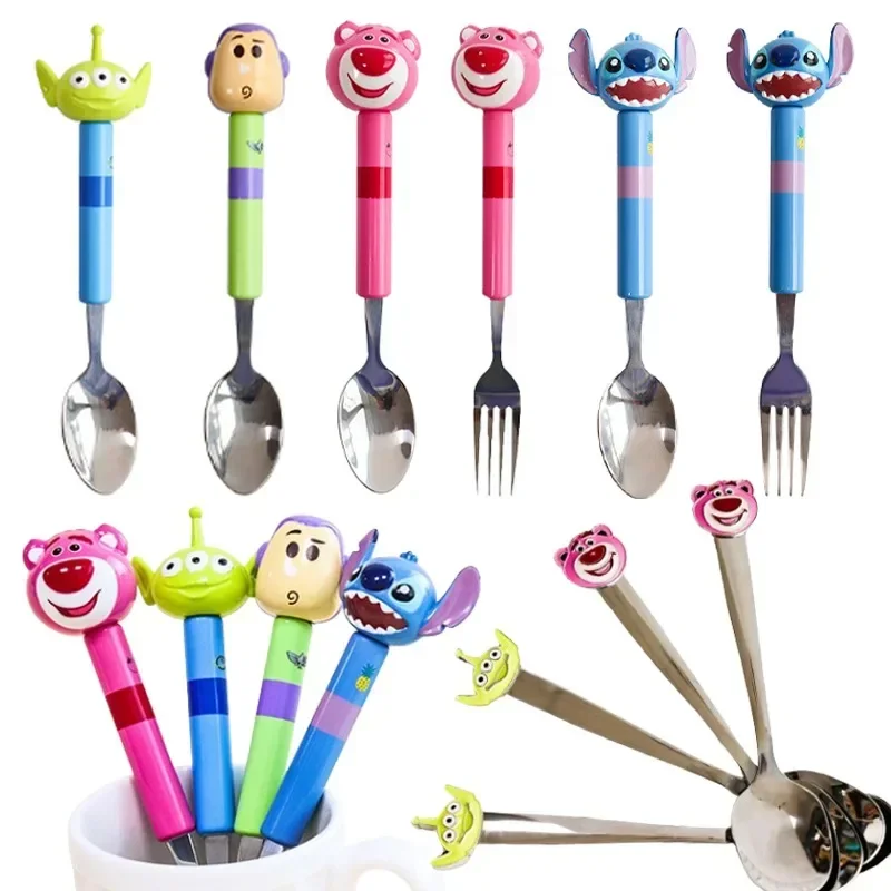 

Cartoon Disney Stitch Lotso Dinnerware Stainless Steel Forks Coffee Spoon Anime Children Eating Tableware Cute Kitchen Flatware