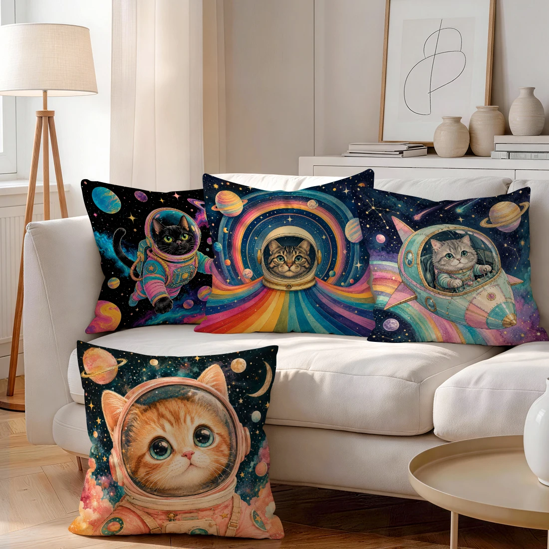 1/4pcs Space Interstellar Cat Cushions Pillowcase Polyester Cushion Cover Throw Pillow Pillowcover Home Car Sofa Decor