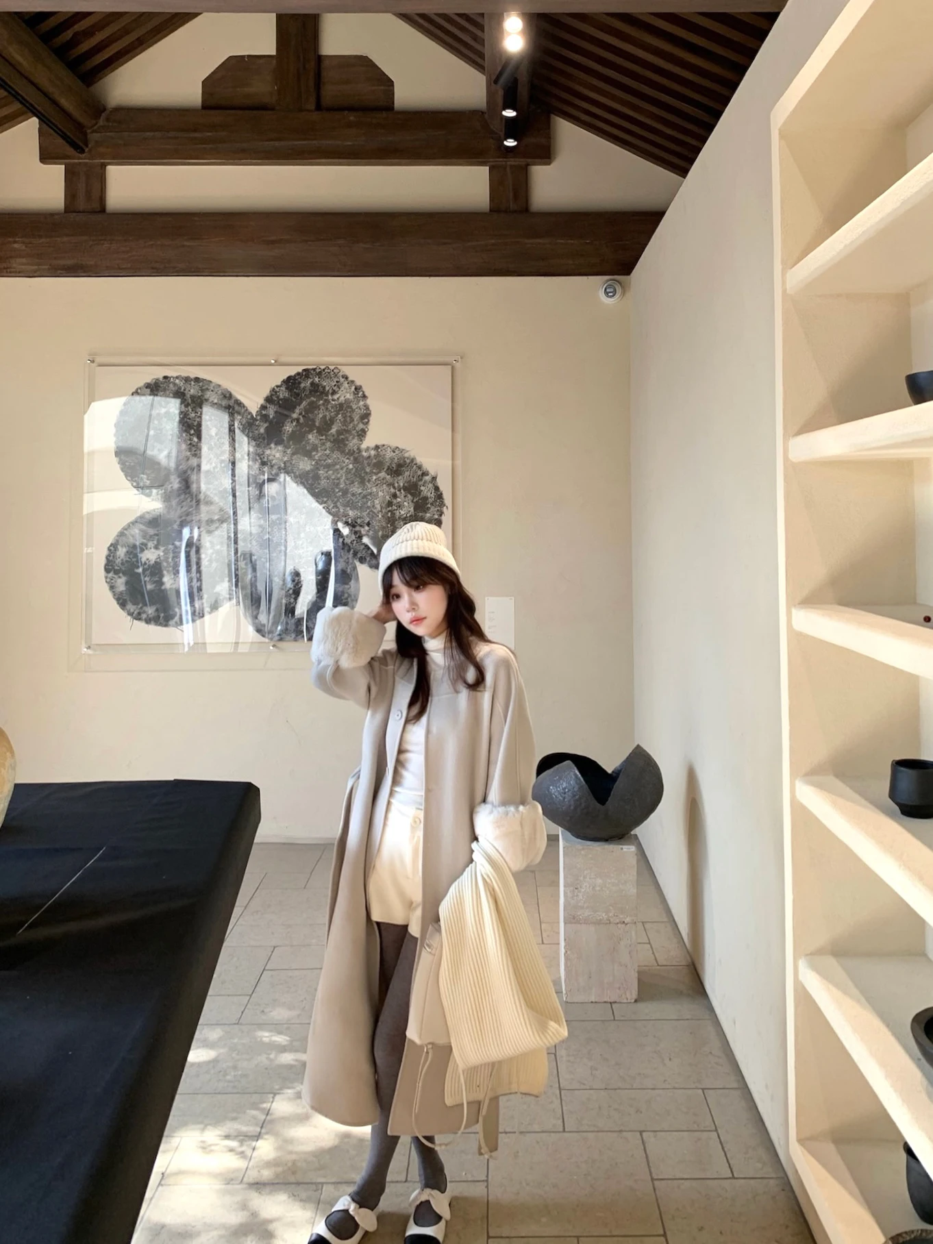 

Duchunzi Water System Gentle Rabbit Sve Coat Women's Mid-Length Eight-Sve Woolen Jaet Sweet Sle Straight Cut