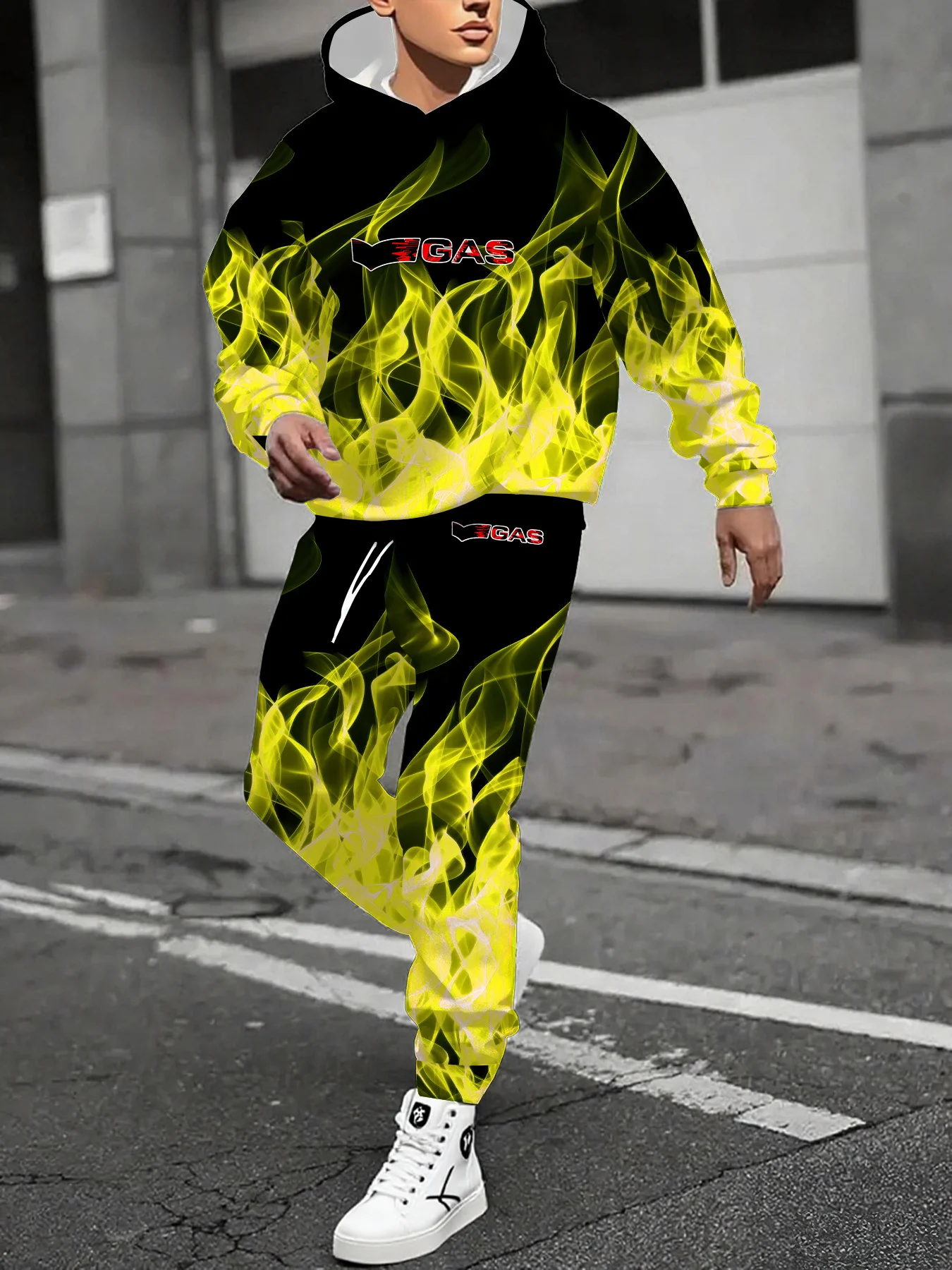 2025 Conjunto de sudadera con capucha de otoño e invierno para hombre, conjunto de sudadera con capucha informal a la moda, ropa de calle, conjunto de sudadera con capucha transpirable y de secado rápido para hombre