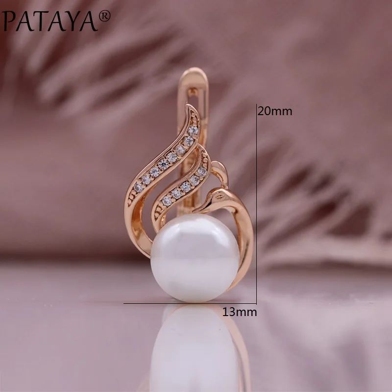 PATAYA Unique Pearl English Earrings for Women Fashion 585 Rose Gold Color Bridal Wedding Accessories Daily Fine Jewelry New