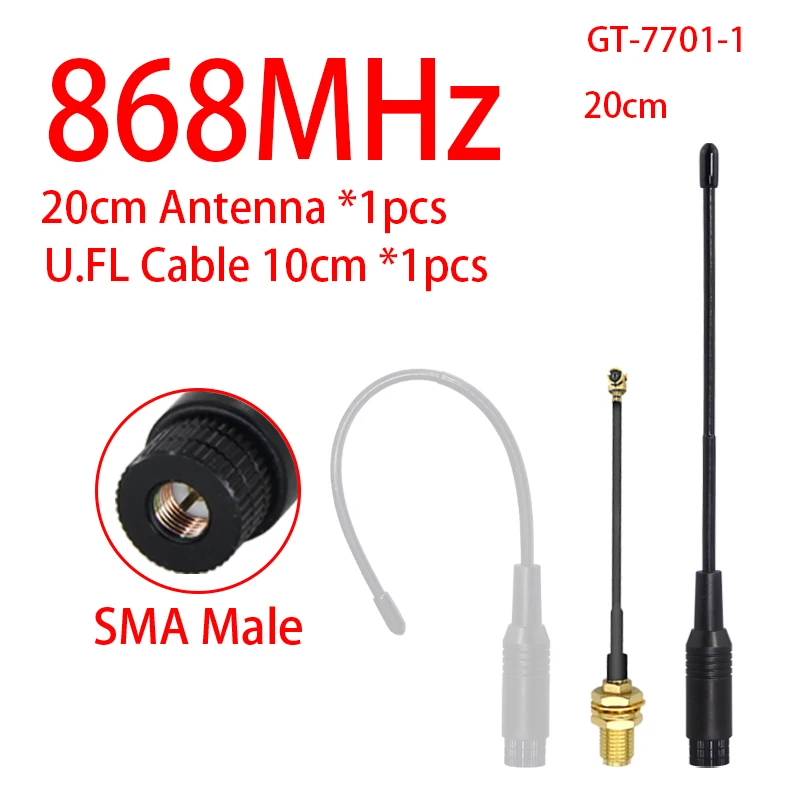 Antena Fleksibel GIZONT 868MHz LoRa SMA Male 863-870MHz High Gain Soft Antenna untuk Meshtastic LoRaWAN ESP32 Data Nirkabel