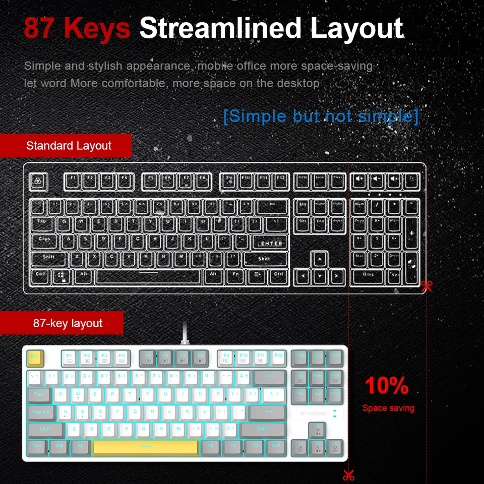 E-YOOSO Z87 USB Mechanical Gaming Wired Keyboard Red Blue Switch