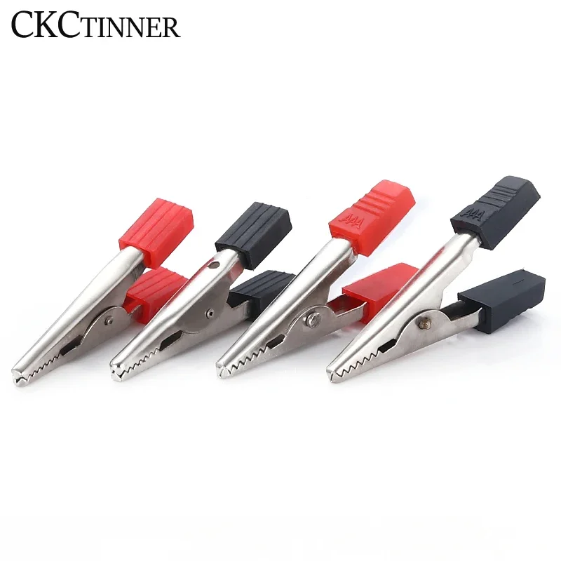 10pcs Test Metal Alligator Clip Plastic Handle Cable Lead Test Charging Clamp Metal Crocodile Clamp Length 50mm 35mm