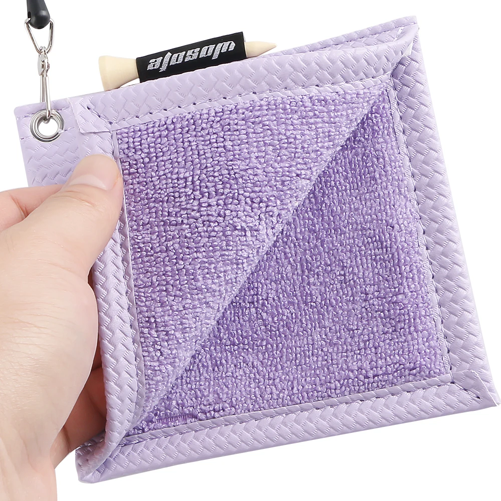 12*12cm Pu Square Golf Ball Cleaning Towel with Retractable Key Chain & 1 Golf Tee Portable and Easy to Carry