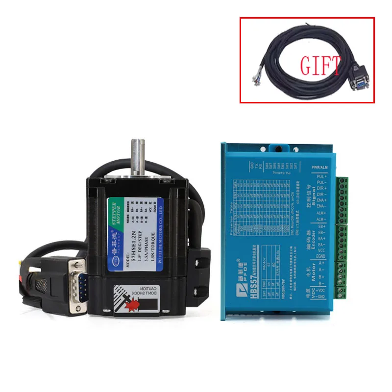 1 Set Nema23 Closed Loop Stepper Motor Drive 1.2Nm VDC24-70V Hybird Servo Motor Kit with Encoder + Power for CNC Router