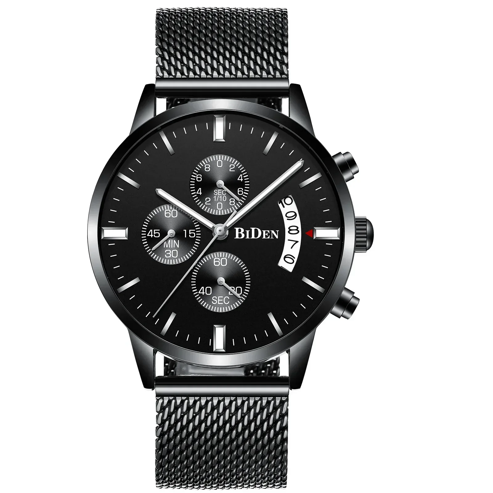 Black Fashion Trend Multi Functional Quartz Men's Watch Classic Appearance Stainless Steel Waterproof Calendar Men's Watch