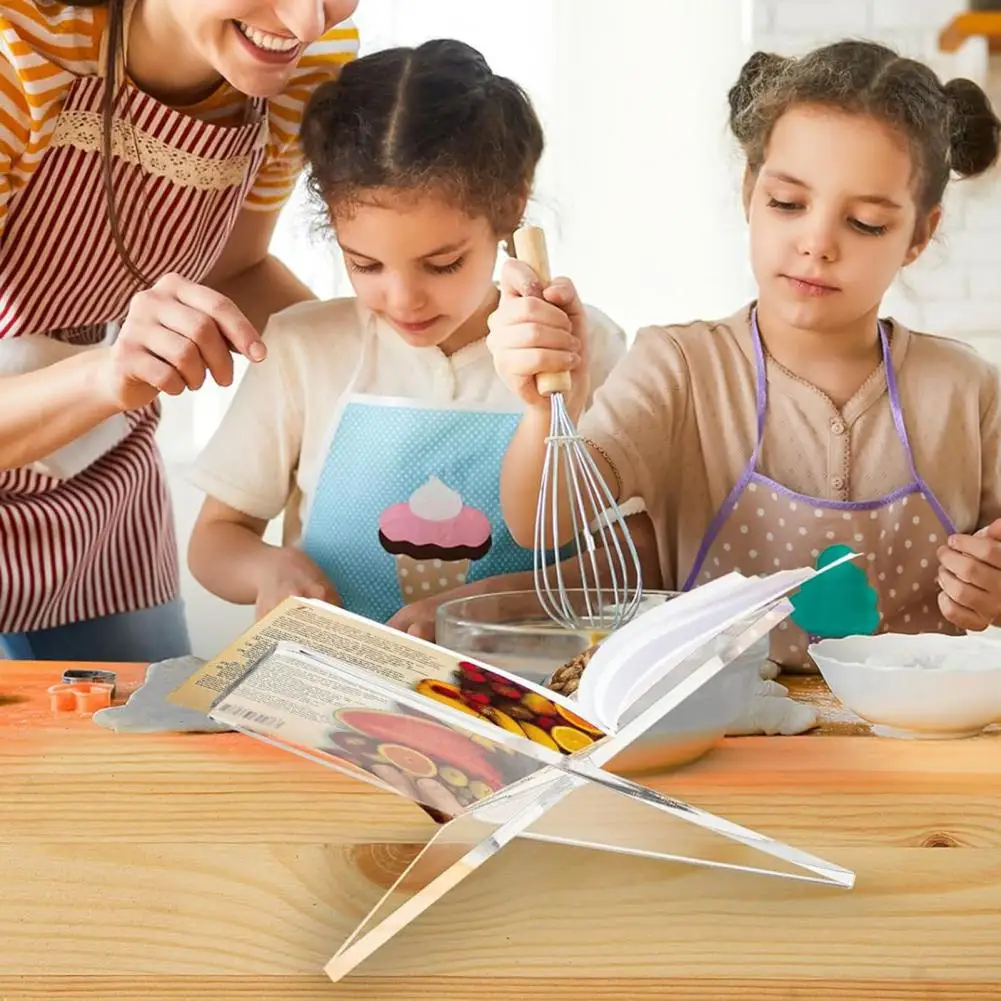 Soporte de exhibición de acrílico para cocina, estantería elegante de acrílico en forma de X, soporte para libros, exhibición elegante de manos libres para la cocina del hogar