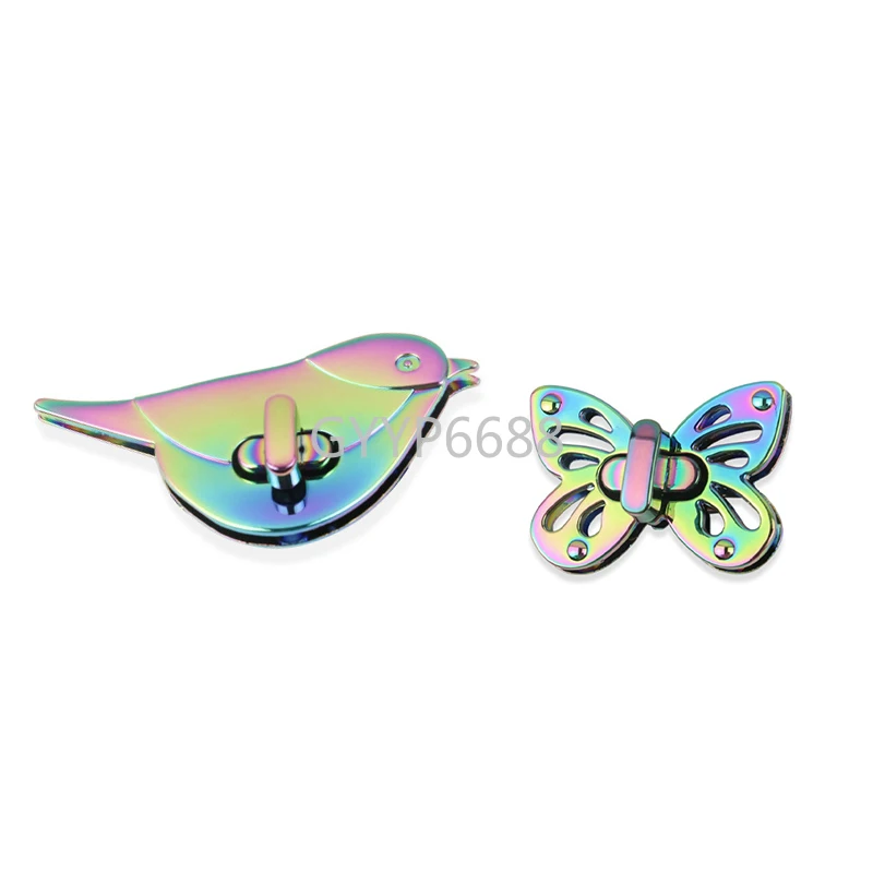 10-20-50pcs 2 Size Rainbow Metal Hardware Leather Crossbody Wallet Bird Butterfly Turn Twist Clasp Lock Closure Bag Accessories