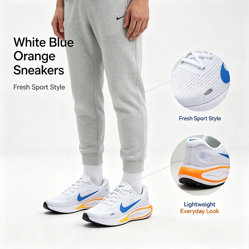Nike Genuine White Blue Orange Running Sneakers for Men Cushioned Thick Sole Lightweight Street Sport Shoes FN0228-111