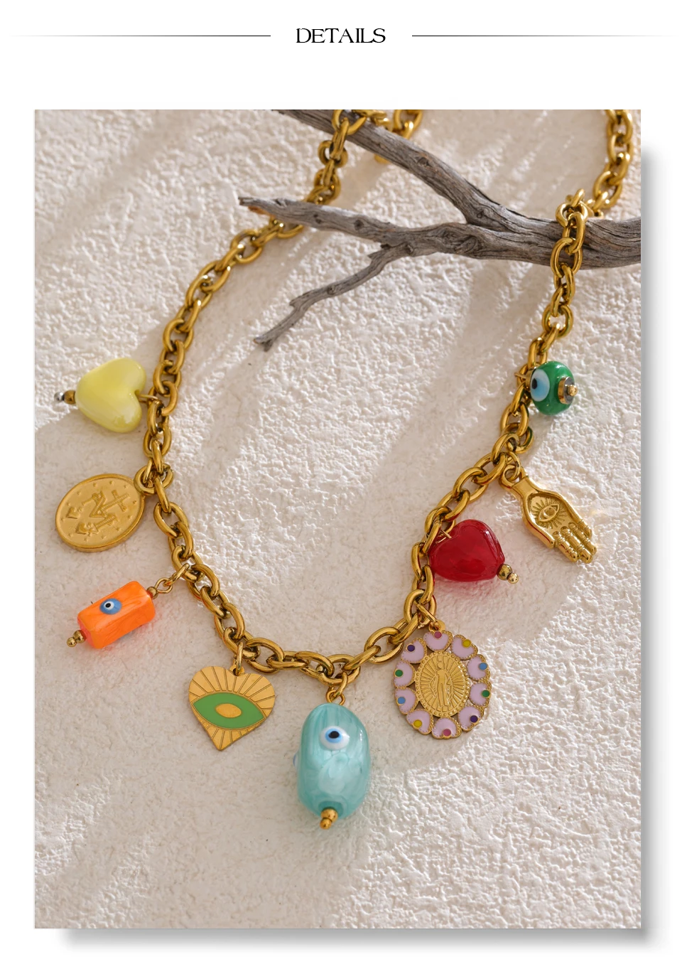 Yhpup Trendy Edelstahl Keramik Auge Herz Charms Anhänger Tropfen Halskette Goldene PVD Überzogene Mode Kragen Charme Schmuck Geschenk – Detail 12