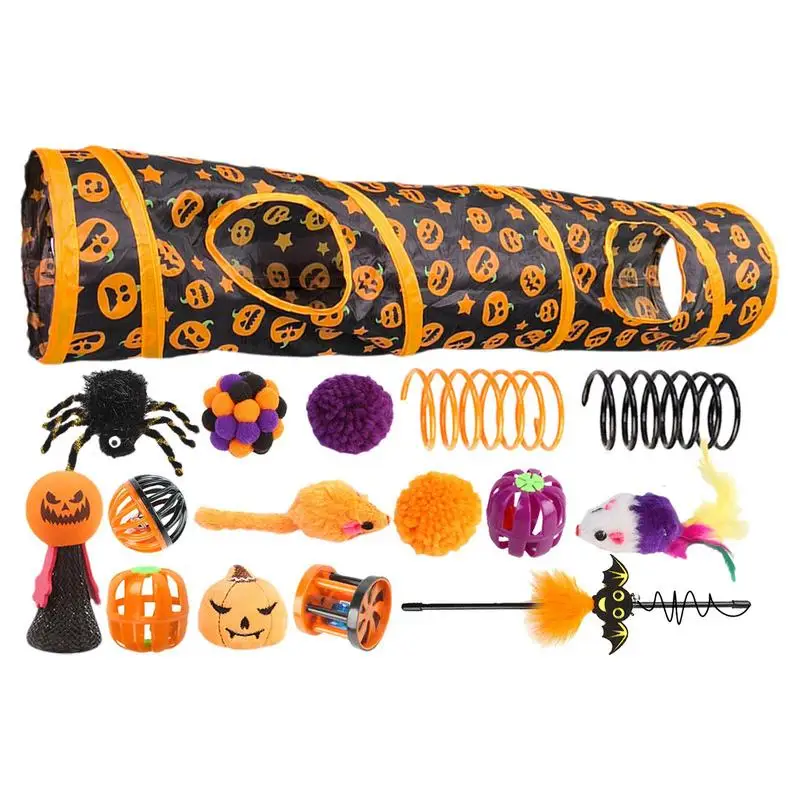 Cat Play Tunnels Halloween Cat Tubes With Cat Toys Pumpkin Pattern Interactive Toy For Bored Cats & Small Animals