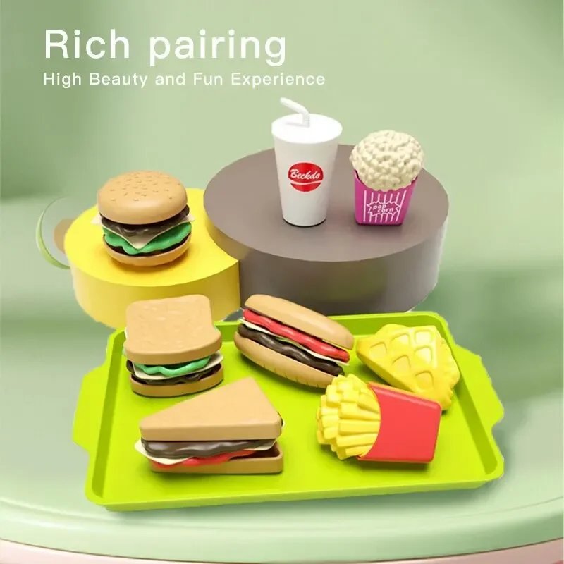 9pcs Children pretend play house toy Checeller mini hamburger fries western food kitchen set Detachable Plastic mock toys model