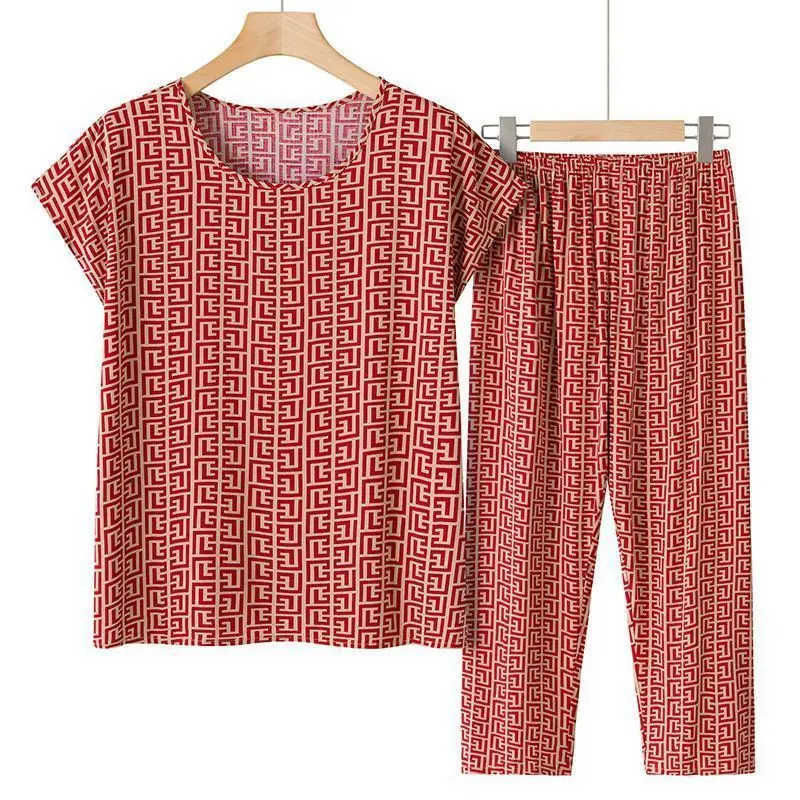 Sommer-Outfits: Lässiger Pyjama aus Eisseide, lockerer zweiteiliger Anzug in Übergröße mit kurzärmeligem Oberteil – Detail 27