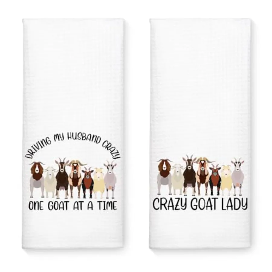 

2 шт., забавные кухонные полотенца Crazy Goat Lady, вождение моего мужа, сумасшедший мука, мешок, полотенце, подарки на новоселье для соседа, чайные полотенца