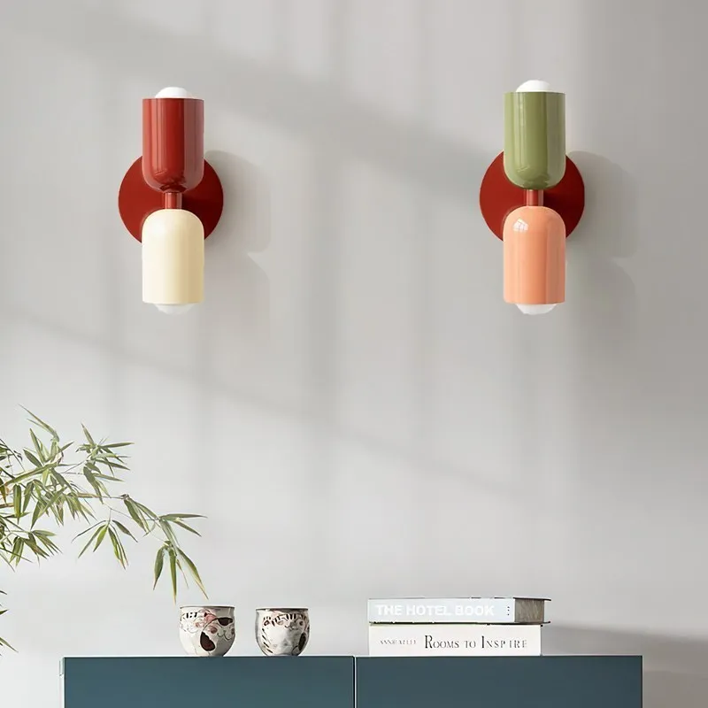 Lámpara LED de pared nórdica para sala de estar, candelabros de Base roja de hierro doble para estudio, mesita de noche, dormitorio, decoración del