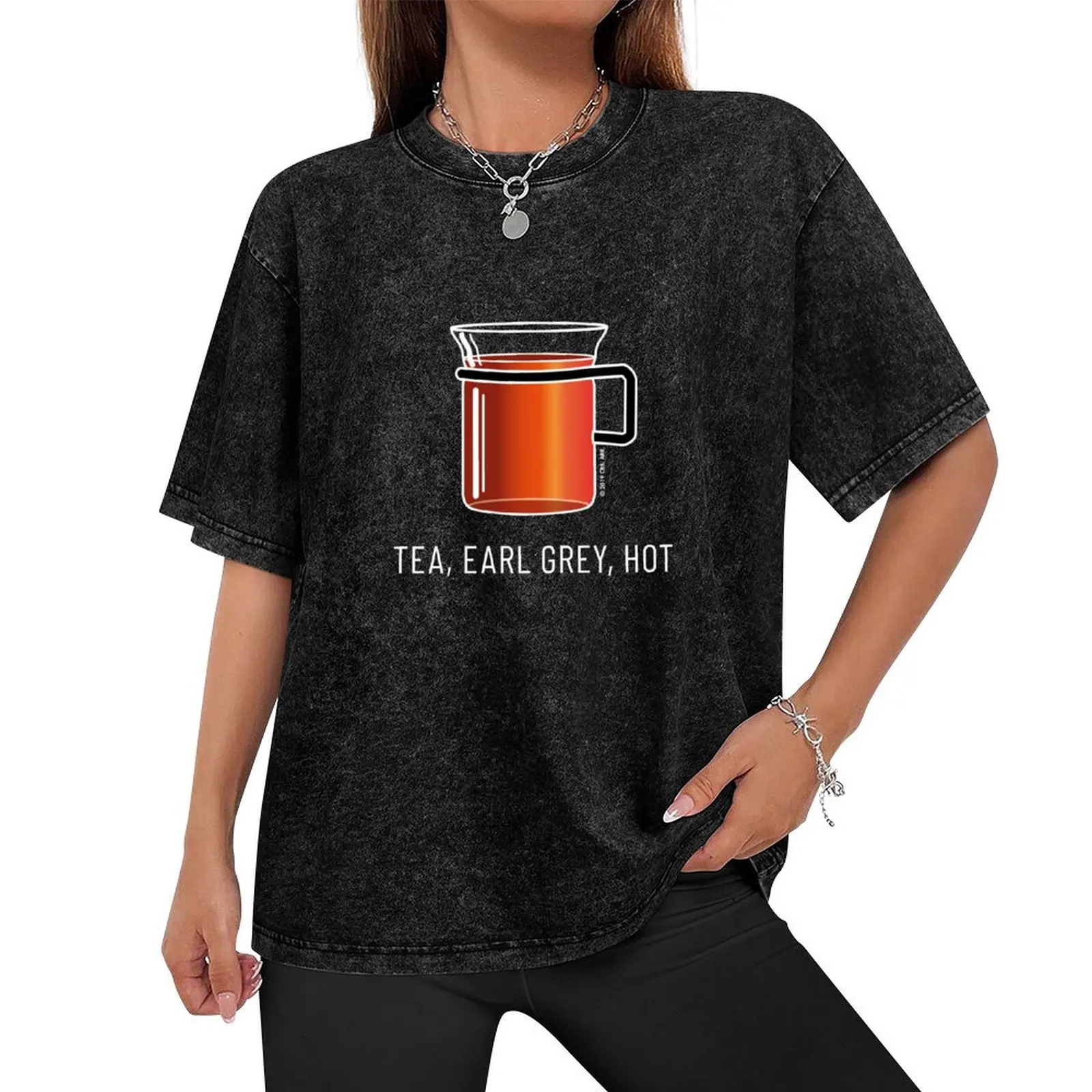 Tea, Earl Grey, Hot - Captain Picard, Star Trek TNG, (dark backgrounds) T-Shirt plus size tops t shirt for men