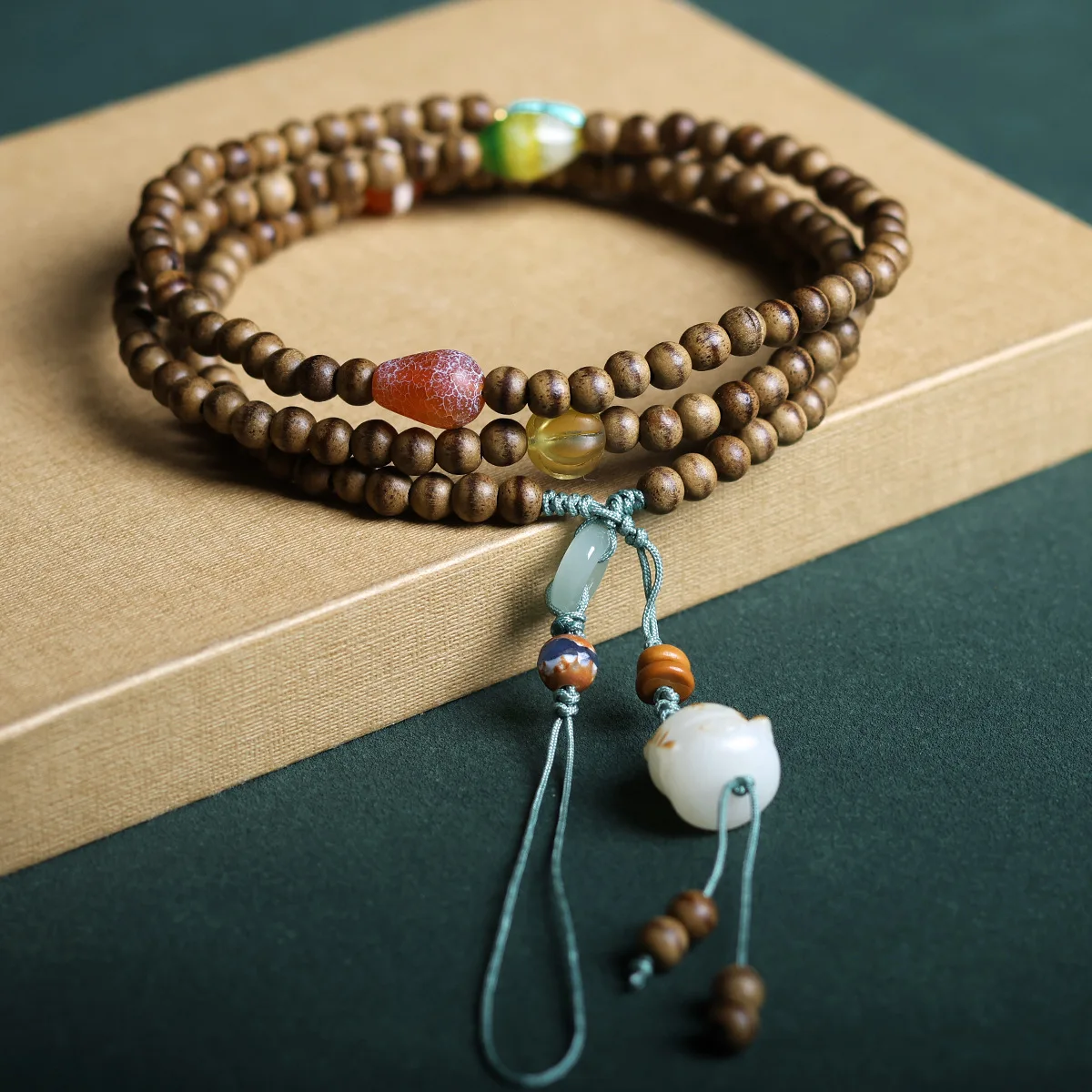 Eaglewood Phone Chain Bodhi Root Lucky Cat Magnesite Turquoise Agate Plaything Pendant for Women Gifts