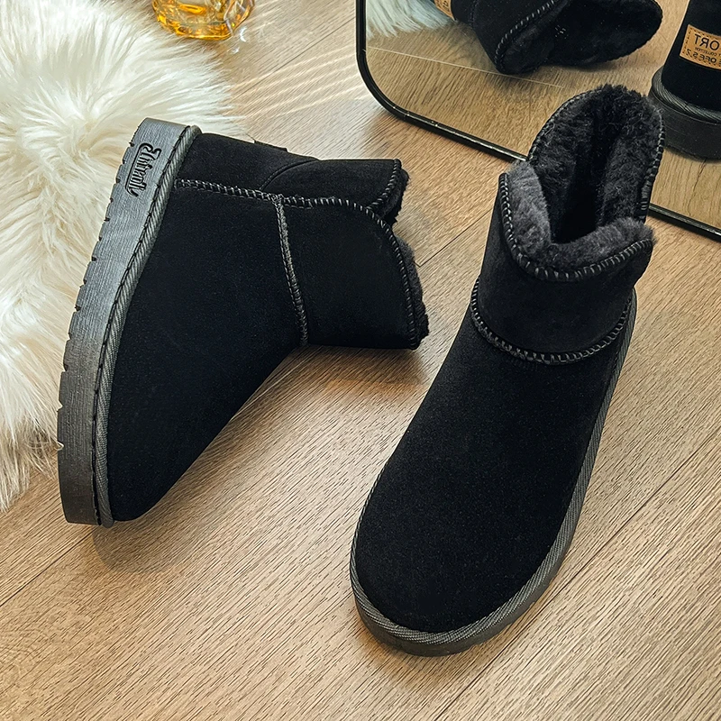 Snow boots female fur one short winter new style thickened velvet warm cotton shoes