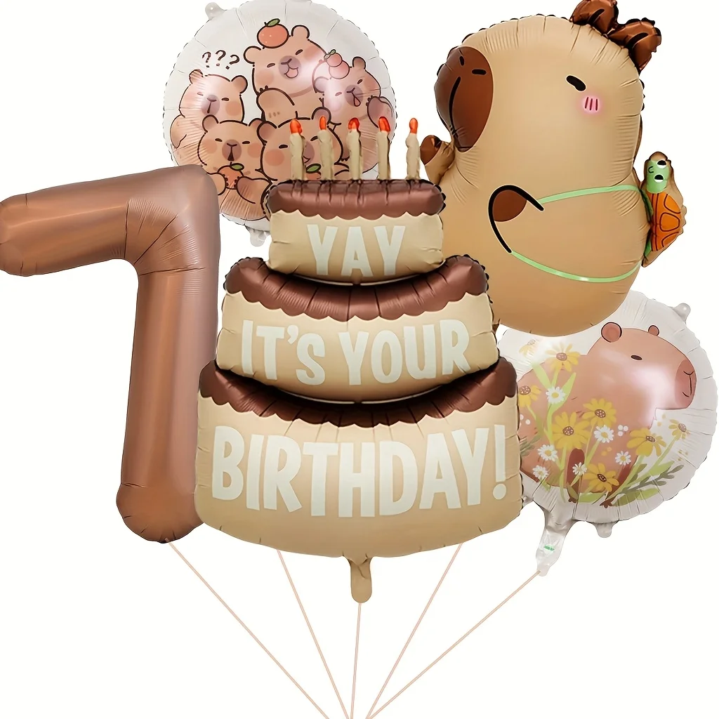 1 Set Cartoon-Tier Capybara-Thema Geburtstagstorten-Ballon-Banner Kinderparty-Dekorationen Zahlen-Folienballon Babyparty-Geschenke