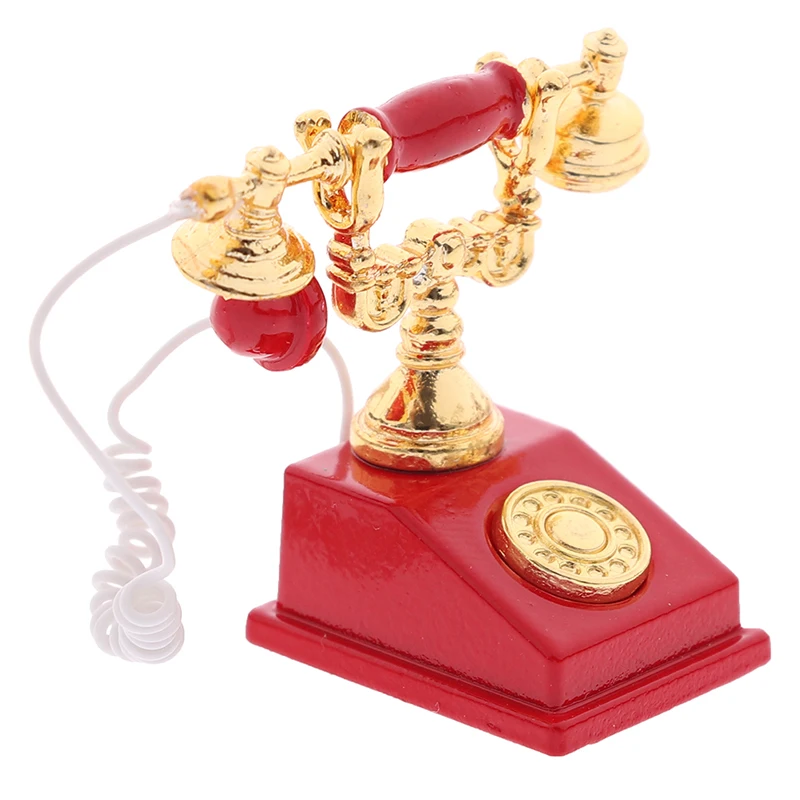 Dollhouse miniatura telefone modelo, telefone rotativo retro para boneca decoração, 1:12, 1pc