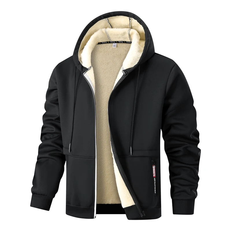 

Autumn/Winter New Men's Outerwear Warm Zipper Lambswool Thickened Outerwear Sweatshirt Cardigan Hooded European Size Casual Set