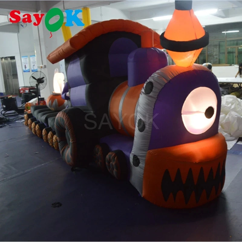 4m/13ft Long Lighted Halloween Inflatable Skeleton on Train with Ghost 2017 Yard Decoration