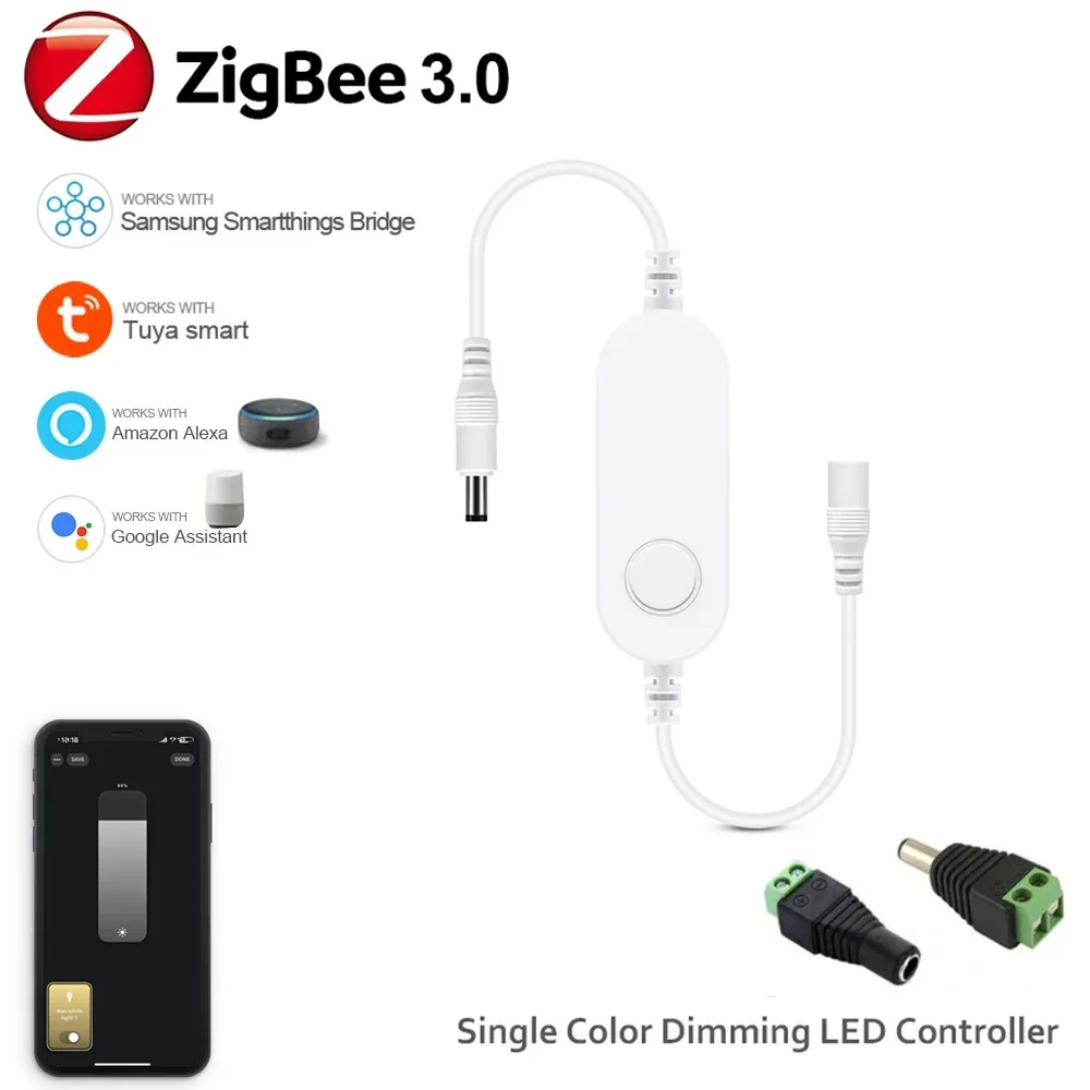 Miniatenuador de iluminación DC12V-24V Zigbee, tira de luces LED de un solo Color, controlador regulable, funciona con Alexa Smartthings, 5050, 3528