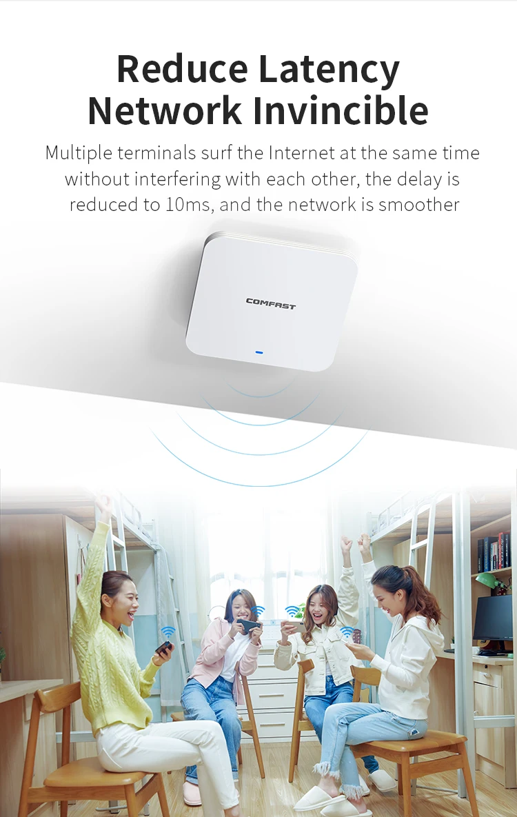 COMFAST 3000Mbps WiFi 6 Indoor Wireless Ceiling Access Point AP Router Dual Band 2.4&5.8GH Ceiling-mounted POE Adapter CF-E395AX