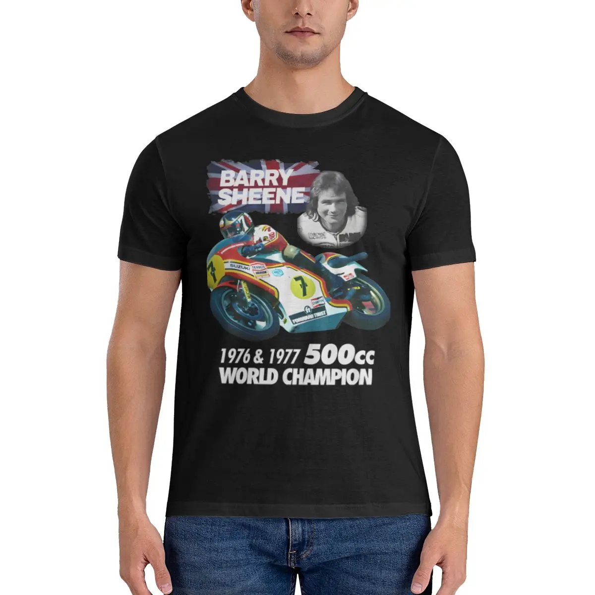 BK T Shirts Men's Pure Cotton Vintage T-Shirt Crew Neck Barry Sheene Tee Shirt Short Sleeve Clothes Graphic Printed