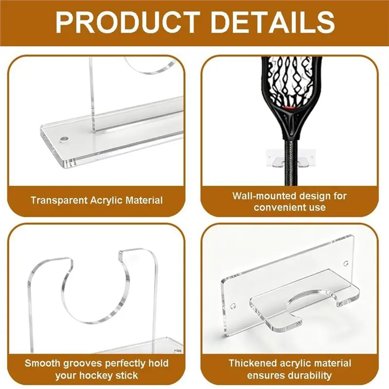 CGDS-Wall Mount Rack For Ice Hockey Sticks- Clear Acrylic 2 PCS Lacrosse Stick Holder Display