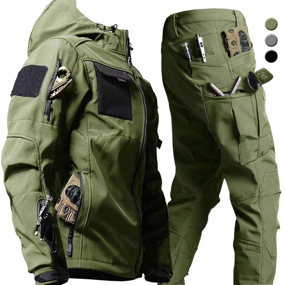 

Military Winter Sets Men Tactical Waterproof Multi-pockets Suit Work Clothes 2 Pcs Pants Set Windbreaker Thermal Outdoor Jackets