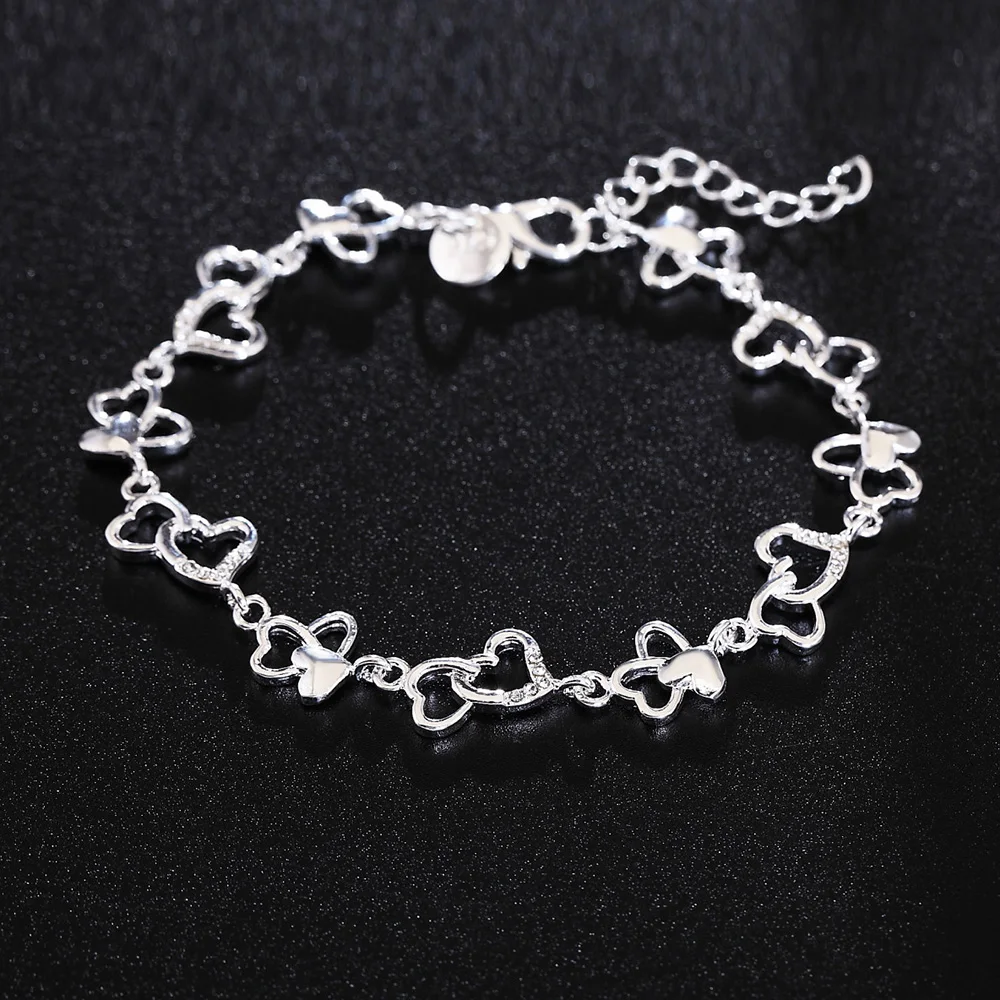 Fine charms 925 Sterling silver Pretty romantic heart chain Bracelet for woman luxury jewelry Wedding party Holiday gifts