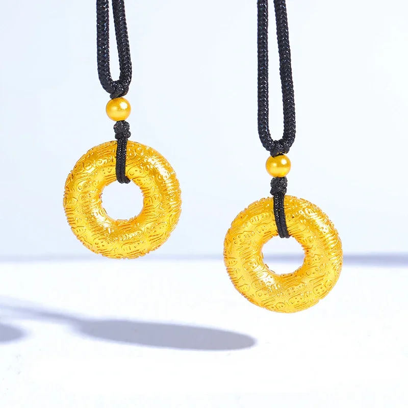 100% 18k Gold Color Pendant for Women Men Real Yellow Gold Color Concentric Safety Buckle Pendant Fashion Jewelry Gifts